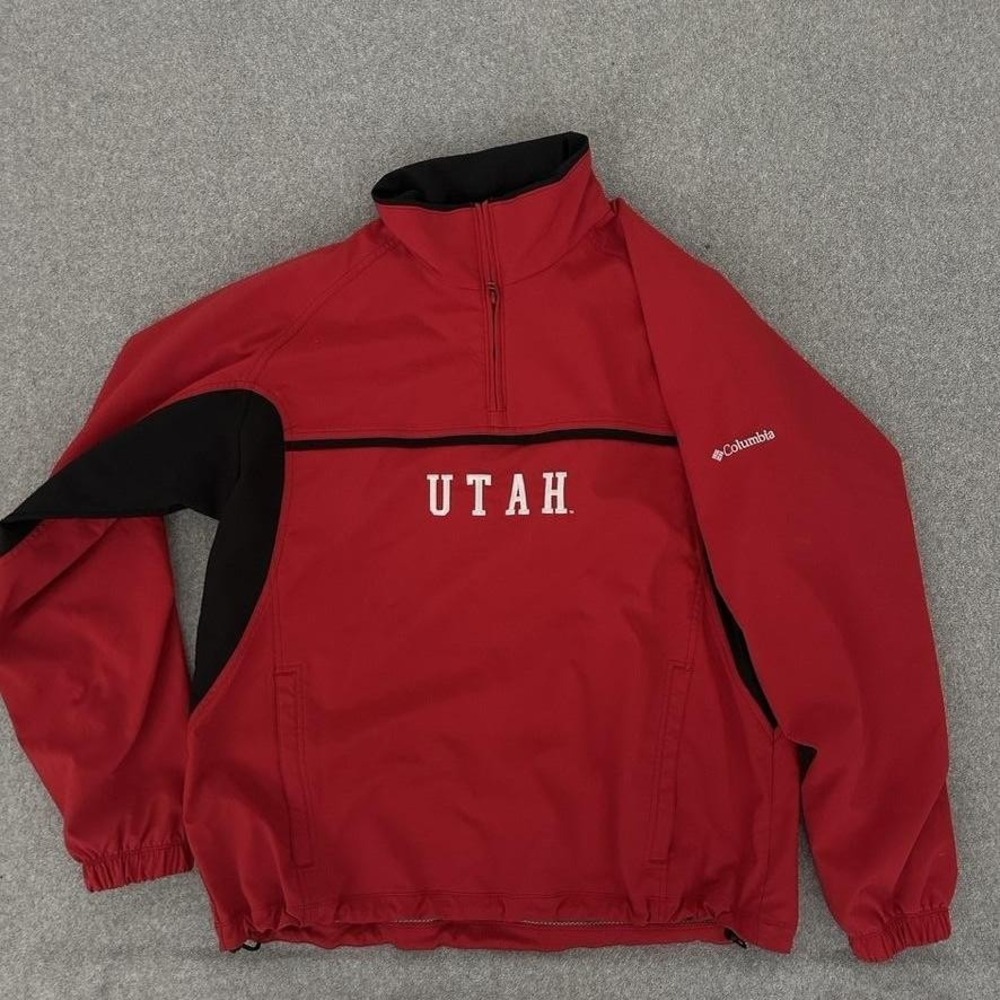 Utah Utes Jacket Large Red NCAA College Columbia Quarter Zip Pullover Shell - Picture 9 of 12